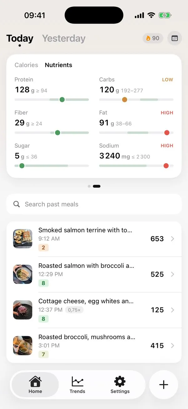 Caloza Home: nutrient ranges